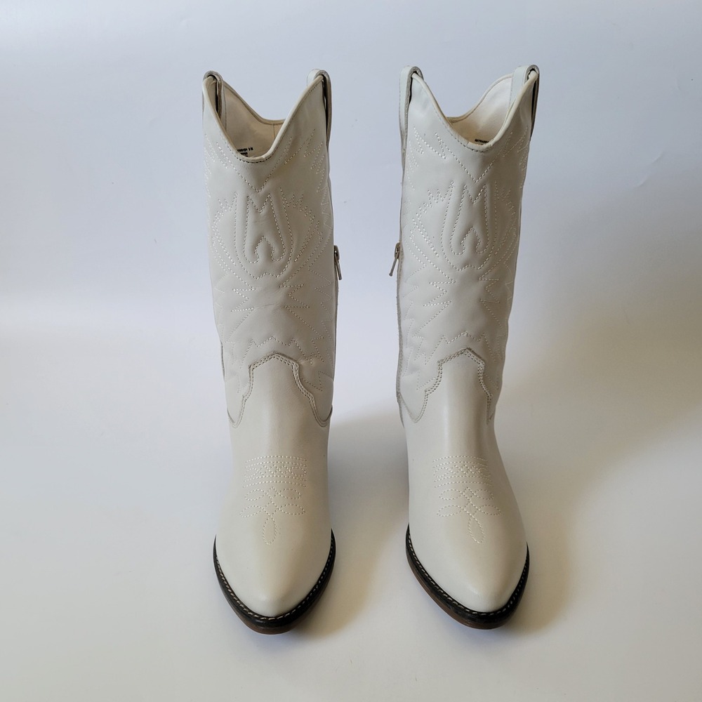 Steve Madden Hayward Western Boots 9M Ivory Knee High Cowgirl Minimalist Neutral - Picture 5 of 13